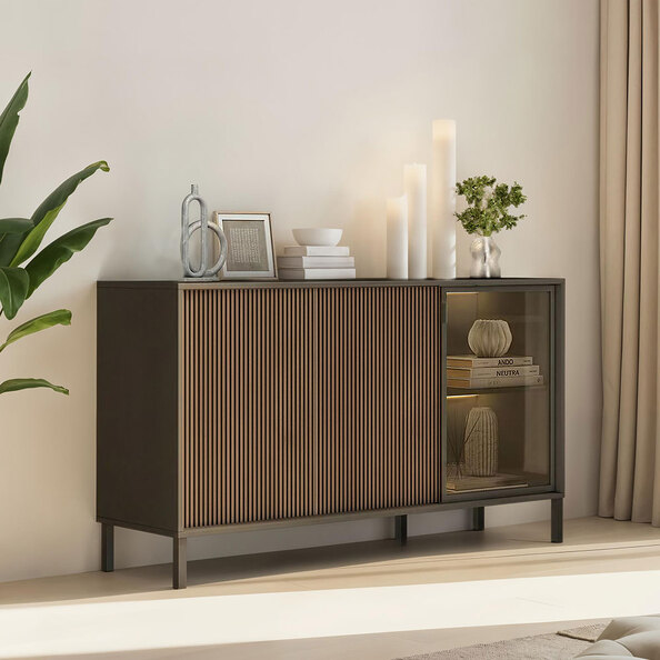 Cordina Wooden Sideboard 3 Doors in Lava and Mercure with LED