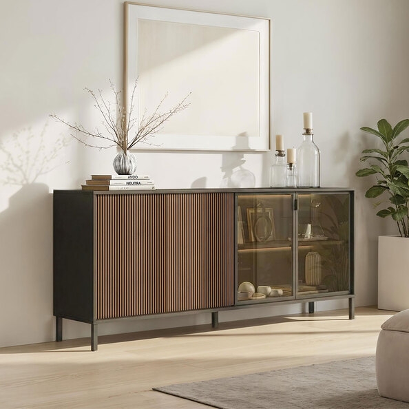 Cordina Wooden Sideboard 4 Doors in Lava and Mercure with LED