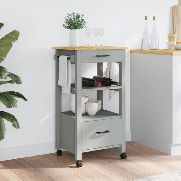 Corinth Wooden Kitchen Trolley With 2 Drawers In Grey And Oak