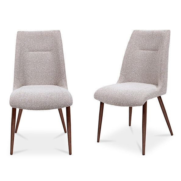 Corlune Natural Yarn Fabric Dining Chairs with Brown Legs in Pair