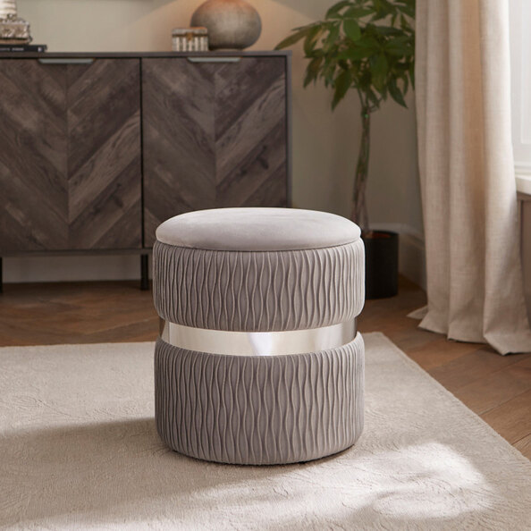 Cormeo Velvet Ottoman Storage Stool in Grey