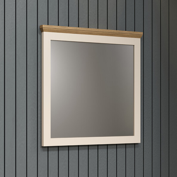 Cormilo Glass Wall Mirror with Wooden Frame in Cashmere and Stone Oak