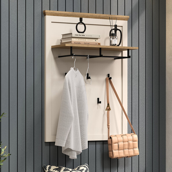 Cormilo Wooden Coat Rack in Cashmere and Stone Oak
