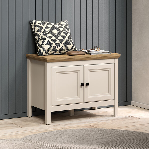 Cormilo Wooden Hallway Seating Bench in Cashmere and Stone Oak