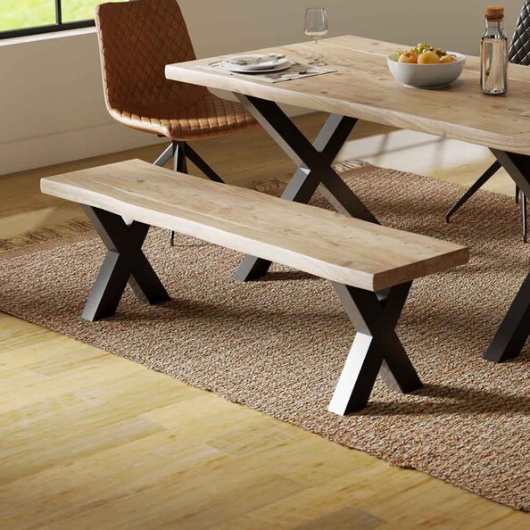 Cormira Acacia Wood Dining Bench with X Shape Legs