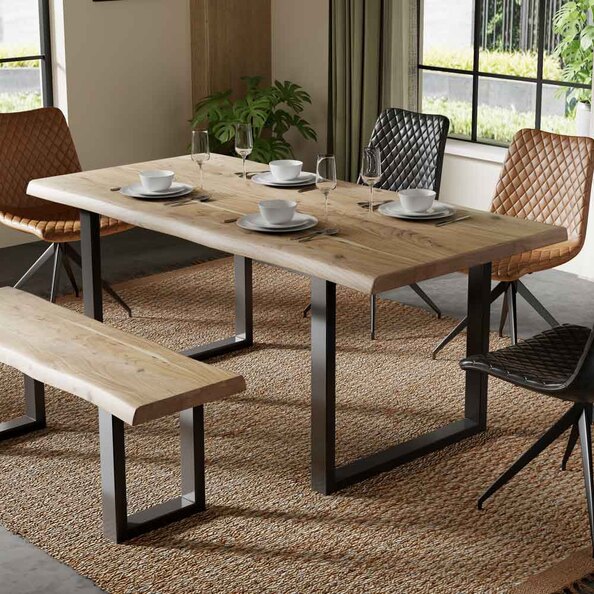 Cormira Acacia Wood Dining Table with U Shape Legs