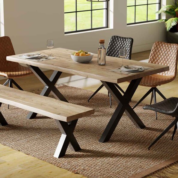 Cormira Acacia Wood Dining Table with X Shape Legs
