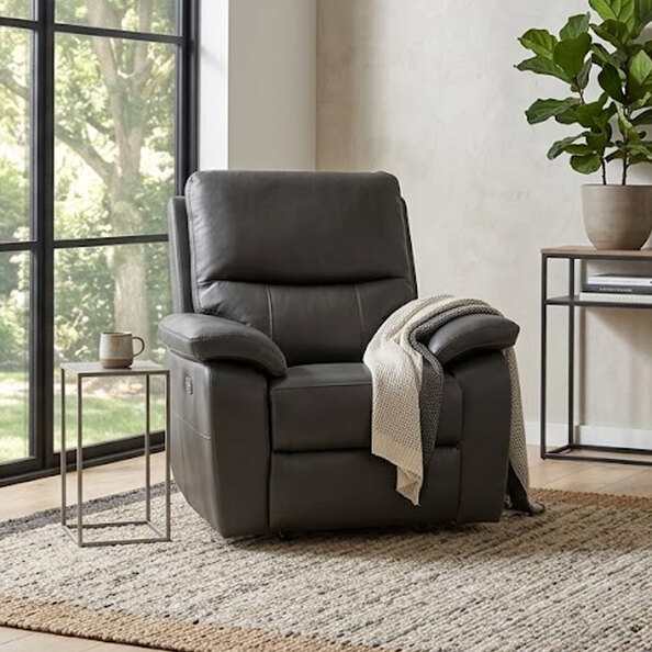 Cortina Leather Electric Recliner 1 Seater Sofa in Charcoal