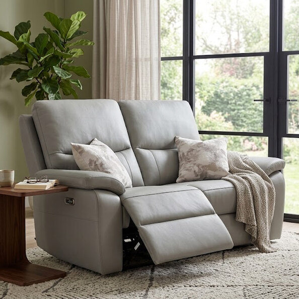 Cortina Leather Electric Recliner 2 Seater Sofa in Grey