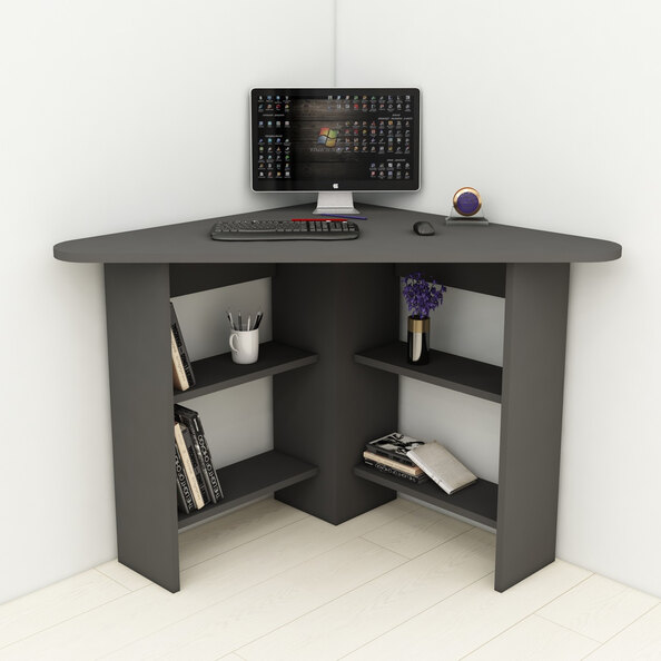 Corviano Wooden Corner Computer Desk With 4 Shelves In Anthracite