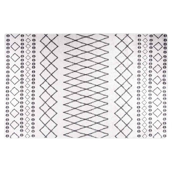 Corwin 150cm Polyester Washable Anti-Slip Rug In White And Black