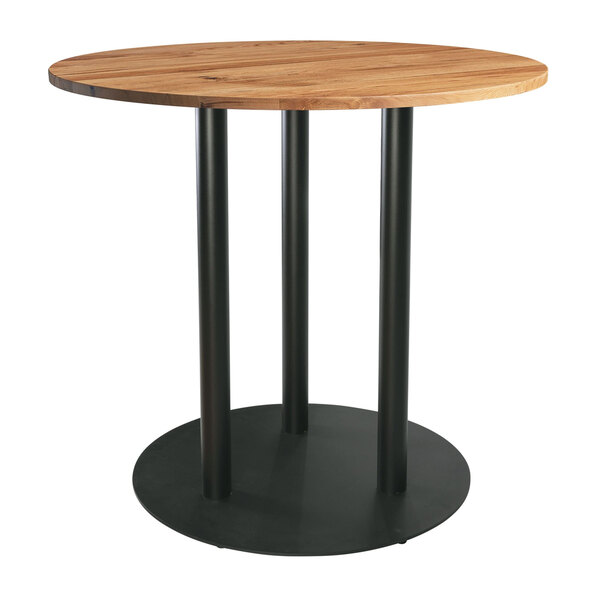 Corzano 120cm Round Solid Oak Top Bar Table with Bicton Black Base