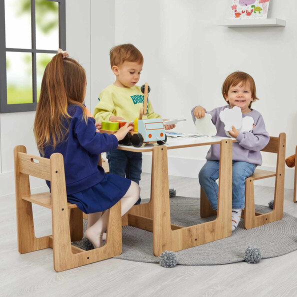 Crane Wooden Kids Table with 2 Chairs in White and Natural