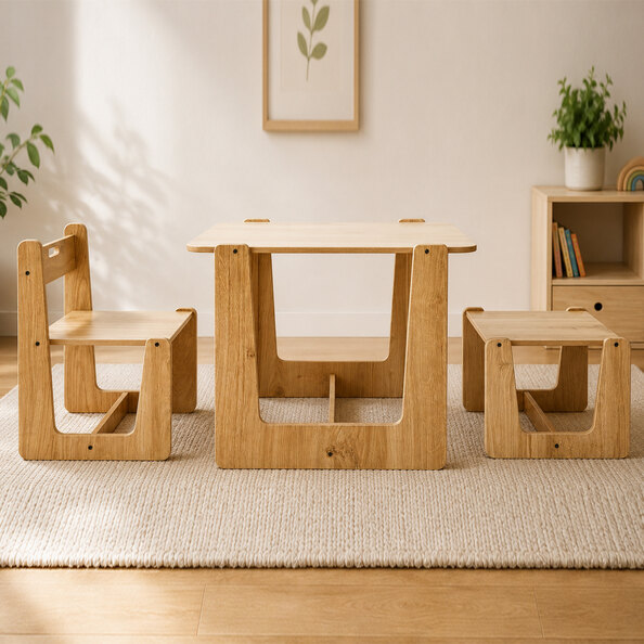 Crane Wooden Kids Table Set in White and Natural