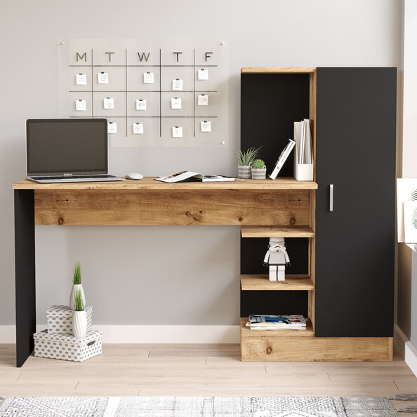 Crosaro Wooden Laptop Desk With 1 Door In Atlantic Pine And Black