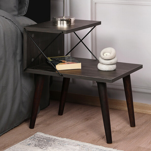 Croselle Wooden Bedside Table With Beech Legs In Dark Brown