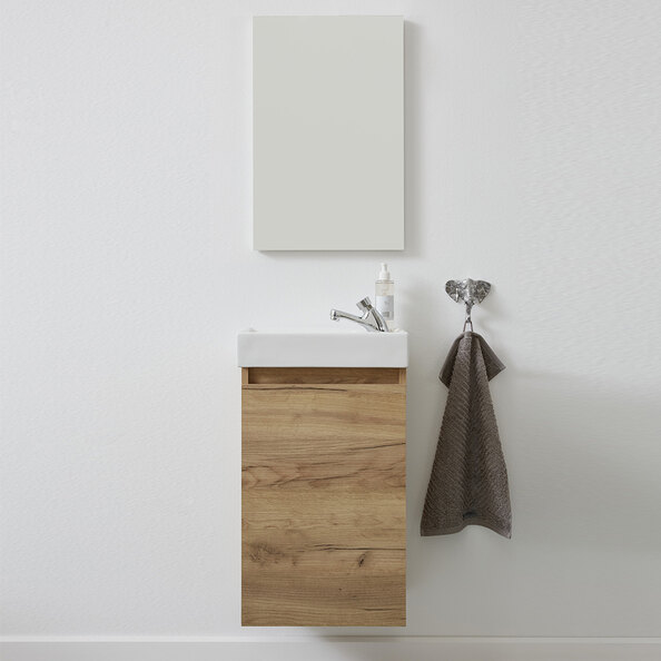 Crue Wooden Wall Mounted Vanity Unit with Mirror in Artisan Oak