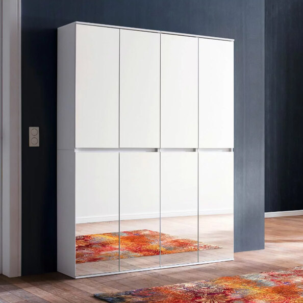 Cubix Mirrored Hallway Wardrobe With 8 Doors In White