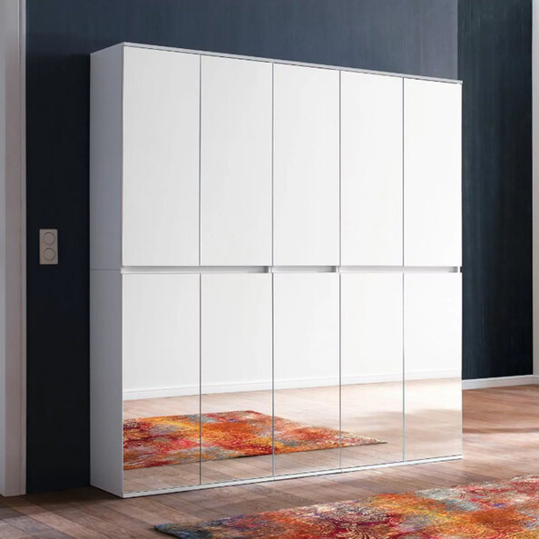 Cubix Mirrored Hallway Wardrobe With 10 Doors In White