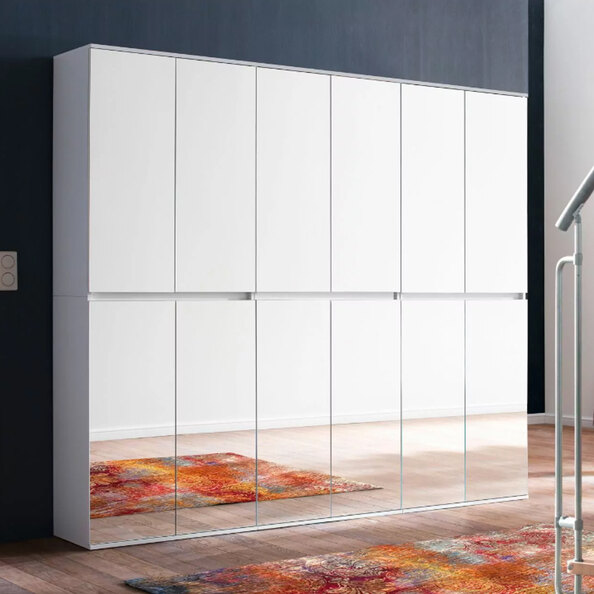 Cubix Mirrored Hallway Wardrobe With 12 Doors In White