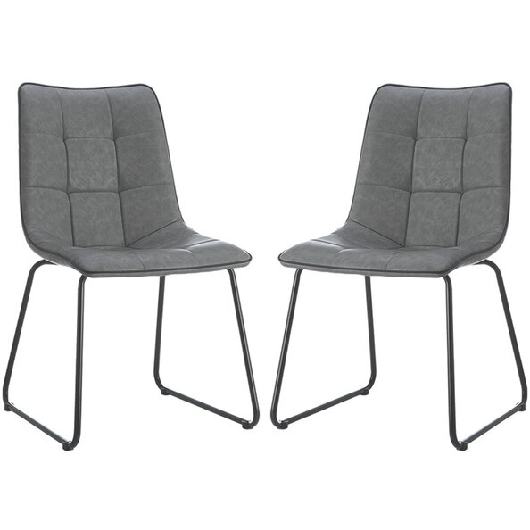 Cumming Grey PU Leather Dining Chairs With Black Legs In Pair
