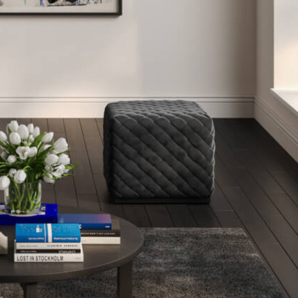 Cypress Velvet Square Pouffe - Black