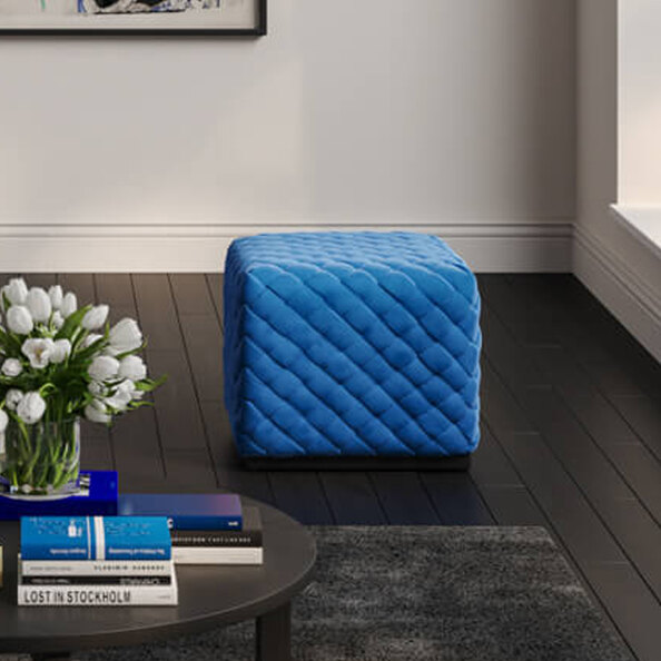 Cypress Velvet Square Pouffe - Cobalt
