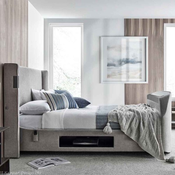 Dale Fabric Super King Size TV Bed In Light Grey