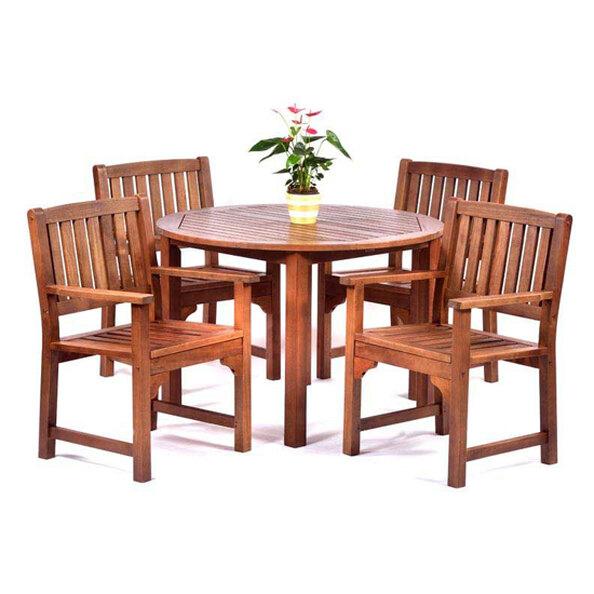 Danil Hardwood Dining Table Round And 4 Armchairs