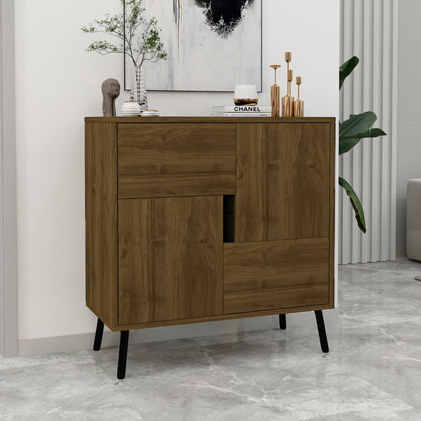 Darien Wooden Storage Cabinet with 2 Doors in Walnut and Black