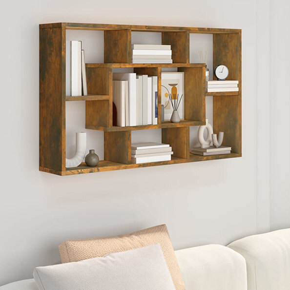 Darko Rectangular Wooden Wall Shelf In Smoked Oak