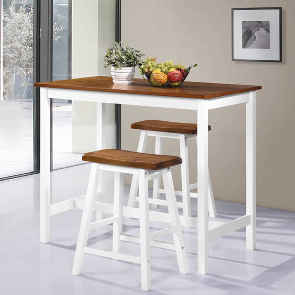 Darla Wooden Bar Table With 2 Bar Stools In Brown And White