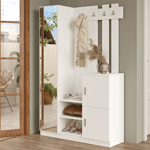 Davero Wooden Hallway Storage Cabinet With 1 Glass Door 3 Shelves In White