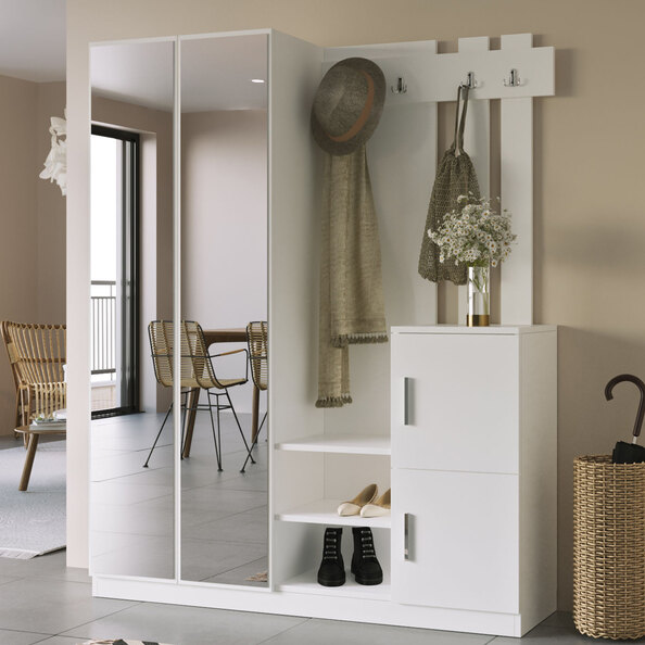 Davero Wooden Hallway Storage Cabinet With 2 Glass Doors In White