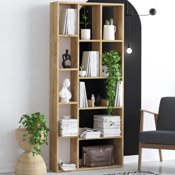 Davique Wooden Bookcase With 12 Shelves In Sapphire Oak
