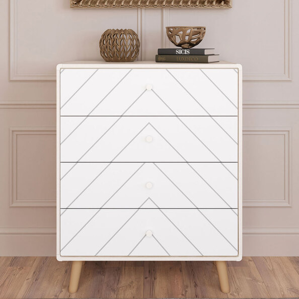Davis Wooden Chest Of 4 Drawers In Dusty Grey And White