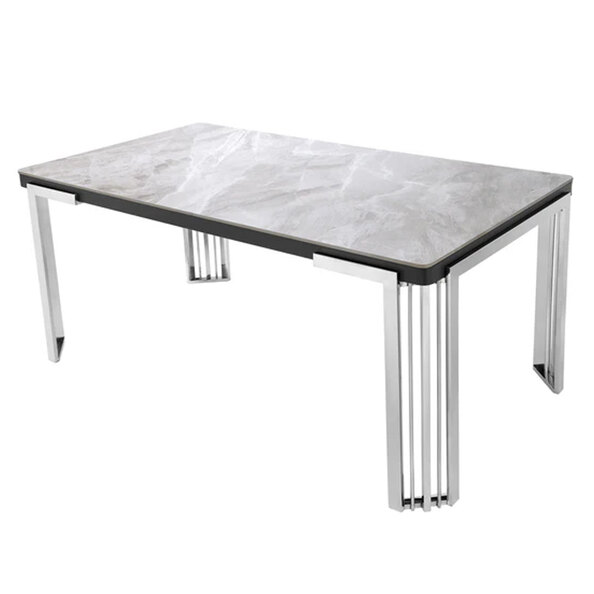 Davos Large Grey Sintered Stone Dining Table With Silver Frame