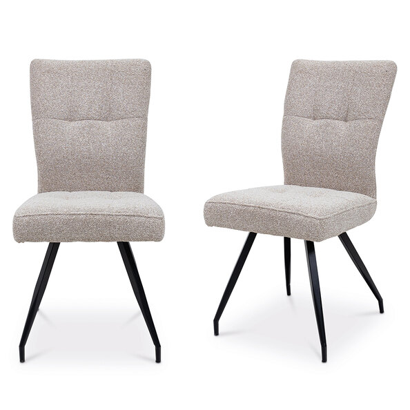 Dazira Cobble Natural Fabric Dining Chairs with Black Legs in Pair