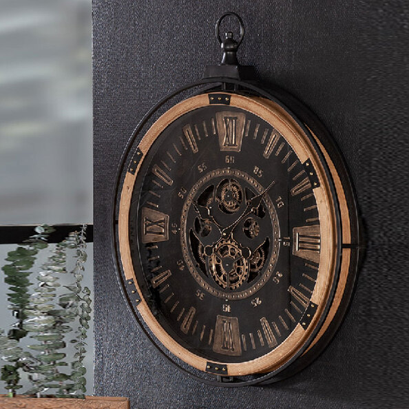 Daziro Metal Round Antique Wall Clock in Black