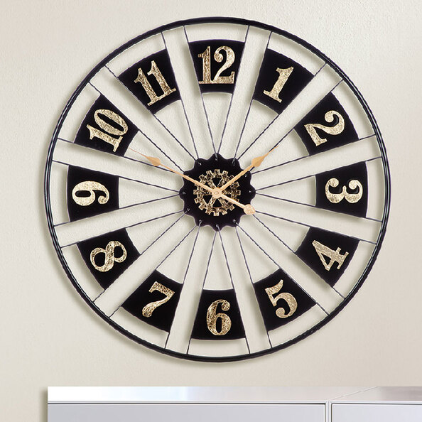 Daziro Metal Round Wall Clock in Black and Gold