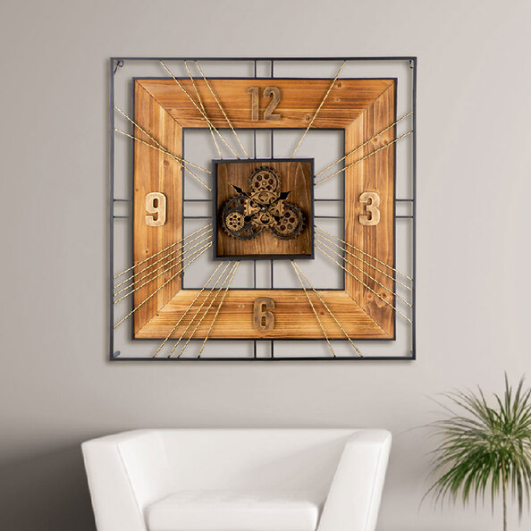 Daziro Metal Square Wall Clock in Brown and Black