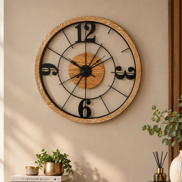 Daziro Metal Wall Clock in Black and Natural