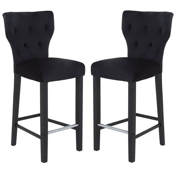 Deadwood Black Velvet Bar Stools In Pair