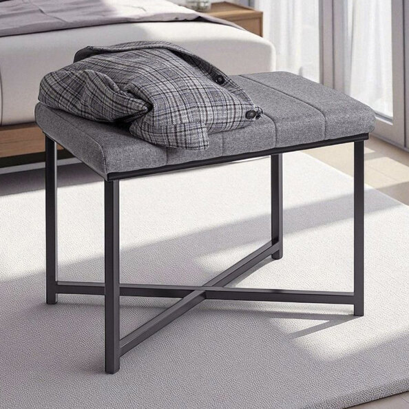 Decatur Fabric Hallway Seating Bench In Grey Black