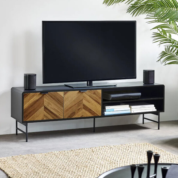 Decatur Wooden TV Stand With 2 Doors - Light Brown And Black