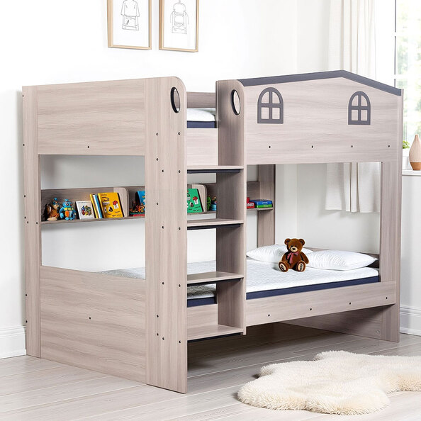 Delmor Wooden Children Small Double Bunk Bed in Ash Grey