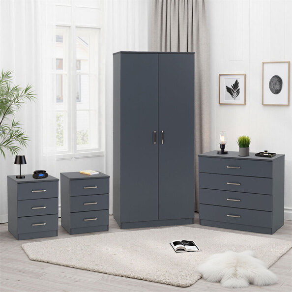 Delrion Wooden Bedroom Furniture Set with 2 Doors 10 Drawers in Dark Grey