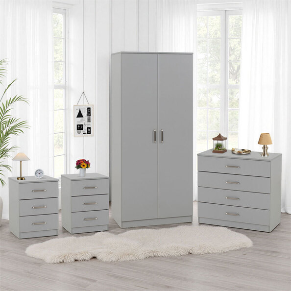 Delrion Wooden Bedroom Furniture Set with 2 Doors 10 Drawers in Light Grey