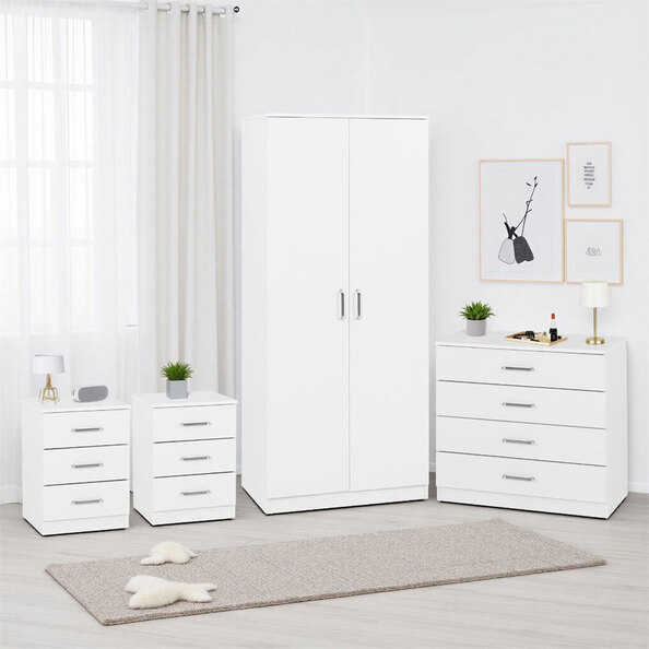 Delrion Wooden Bedroom Furniture Set with 2 Doors 10 Drawers in White