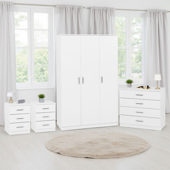 Delrion Wooden Bedroom Furniture Set with 3 Doors 10 Drawers in White
